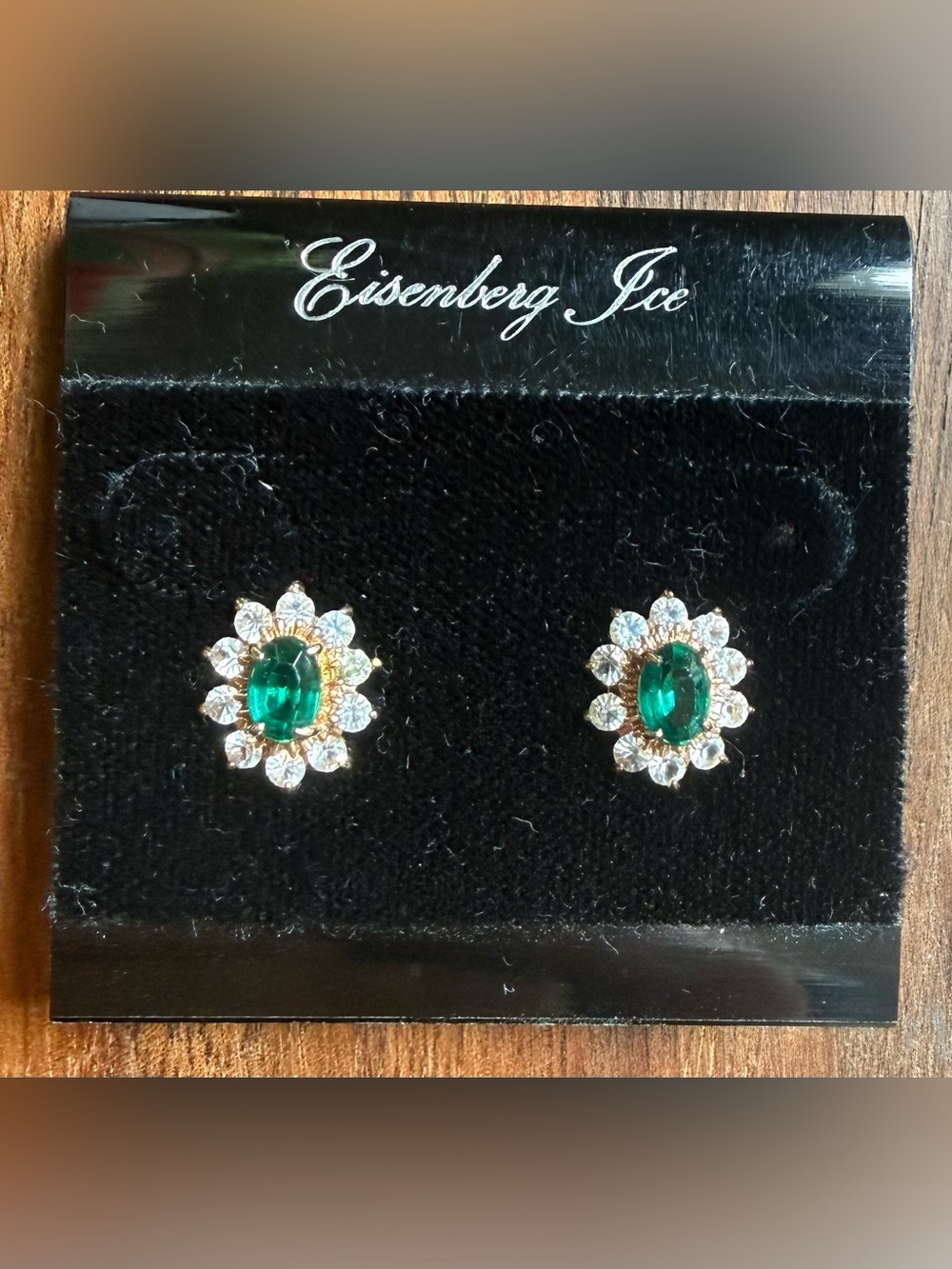 Eisenberg Ice Emerald Green Floral Halo Stud Pierced Earrings Old Stock